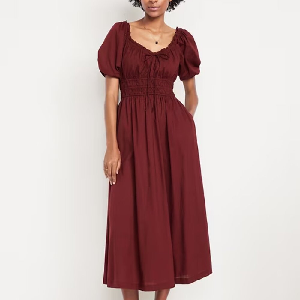 Old Navy Fit & Flare Puff-Sleeve Midi Dress